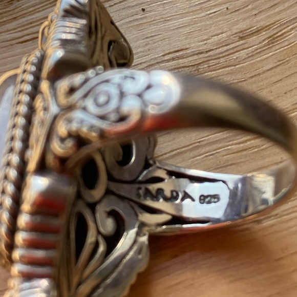 Artisan Gem Thulite & 0.50 ctw red garnet silver ring - Picture 4 of 4